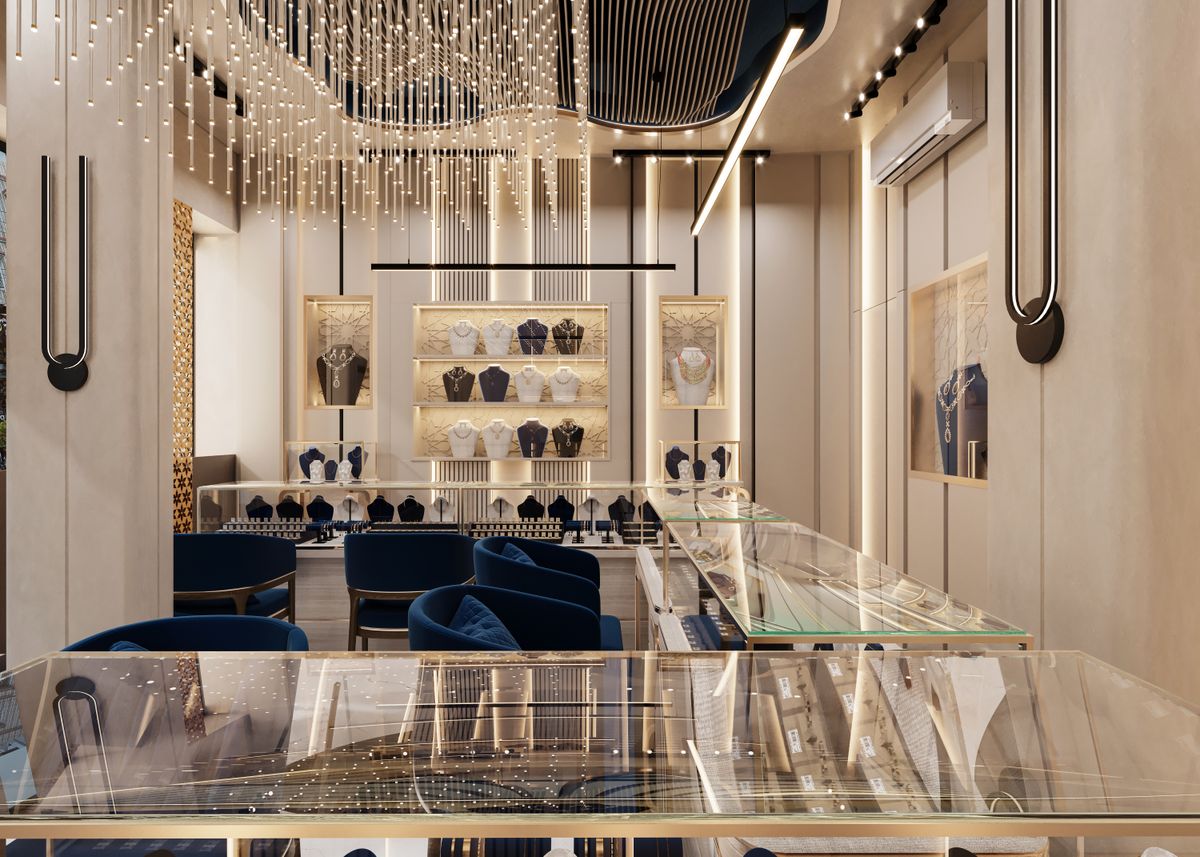 Helles, elegantes Interieur eines Juweliergeschäfts